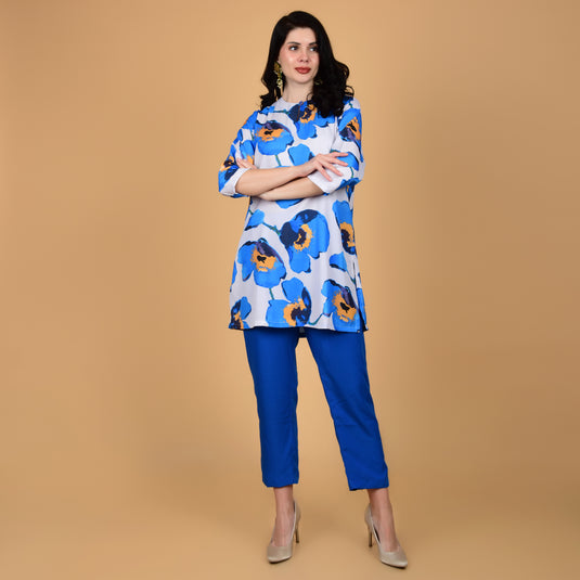 Honeylane's Azure Bloom Kurta with free pair of coordinating trousers