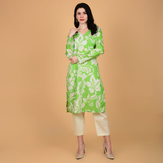 Honeylane's Green Spring Blossoms kurta with free pair of coordinating trousers.