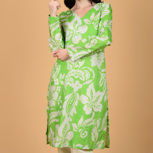 Honeylane's Green Spring Blossoms kurta with free pair of coordinating trousers.