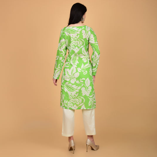 Honeylane's Green Spring Blossoms kurta with free pair of coordinating trousers.