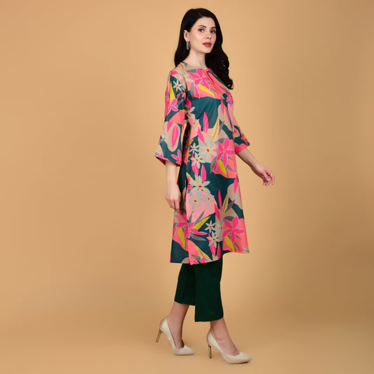 Honeylane's Tropical Elegance Kurta with free pair of coordinating trousers