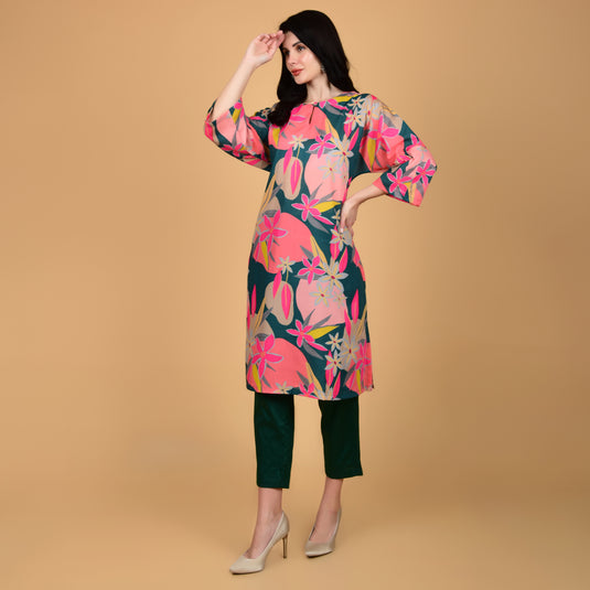 Honeylane's Tropical Elegance Kurta with free pair of coordinating trousers