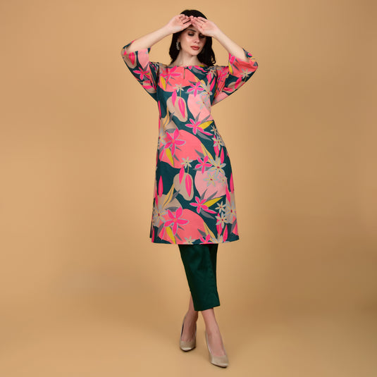 Honeylane's Tropical Elegance Kurta with free pair of coordinating trousers