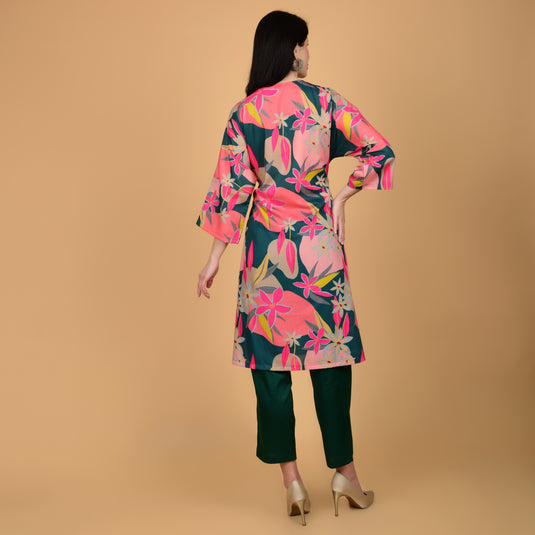 Honeylane's Tropical Elegance Kurta with free pair of coordinating trousers