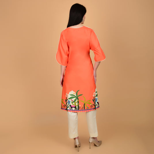 Honeylane's Orange Oasis Kurta with free pair of coordinating trousers