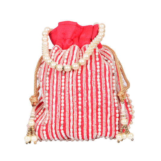 mbroidered pouch bag red fabric potli